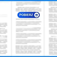 Rozmyty dokument z przyciskiem "POBIERZ" i ikoną koszyka.