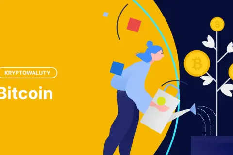 Ilustracja: kobieta podlewa drzewko z monetami bitcoin.