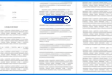 Rozmyty dokument z przyciskiem "POBIERZ" i ikoną koszyka.