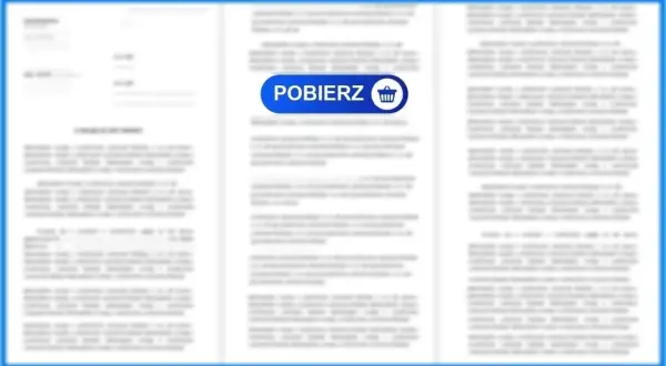 Rozmyty dokument z przyciskiem "POBIERZ" i ikoną koszyka.